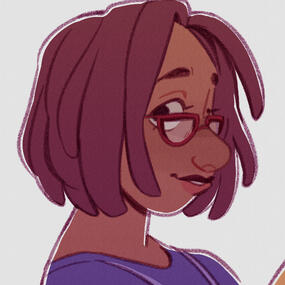 A drawing of Maru, smiling and looking off to the side