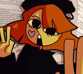 A drawing of Questionette, posing with a surprised expression