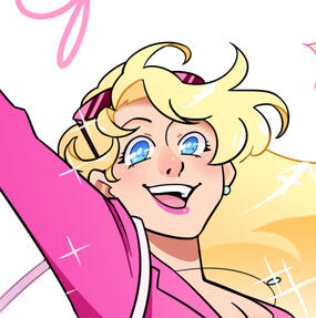 A drawing of Elle Woods seeming delighted with her arms outstretched